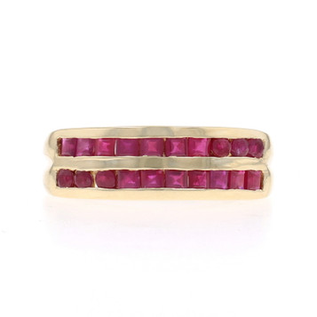 Yellow Gold Ruby Band - 14k Square & Round 1.40ctw Stripes Channel Set Stones